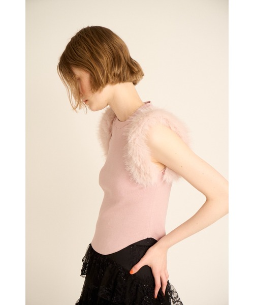 FURFUR(ファーファー)の「エコファースリーブニットトップス(ニット/セーター・レディース・ホワイト/ピンク/チャコールグレー・F)」の9枚目の写真