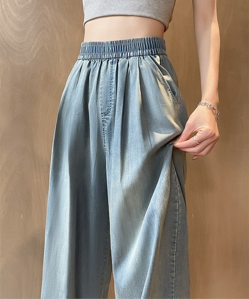 blackdia ocean(ブラックダイヤオーシャン)の「blackdia ocean リラクシー ウエストゴムパンツ(デニムパンツ・レディース・ライトブルー/ホワイト/ブラック・SMALL/MEDIUM)」の4枚目の写真