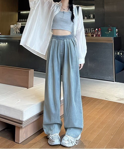 blackdia ocean(ブラックダイヤオーシャン)の「blackdia ocean リラクシー ウエストゴムパンツ(デニムパンツ・レディース・ライトブルー/ホワイト/ブラック・SMALL/MEDIUM)」の7枚目の写真