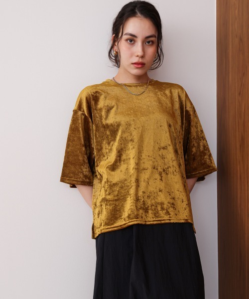 Bou Jeloud(ブージュルード)の「シアーベロア五分袖Tシャツ(Tシャツ/カットソー・レディース・ブラウン/マスタード/オフホワイト/ブラック・38)」の9枚目の写真