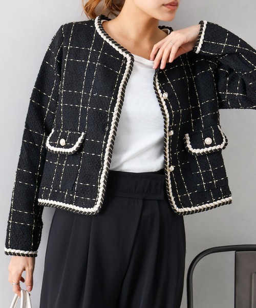 SpRay（スプレイ）の「ラメツイードノーカラージャケット（ノーカラージャケット・レディース・オフホワイト/ネイビー/ブラック・FREE）」の3枚目の写真