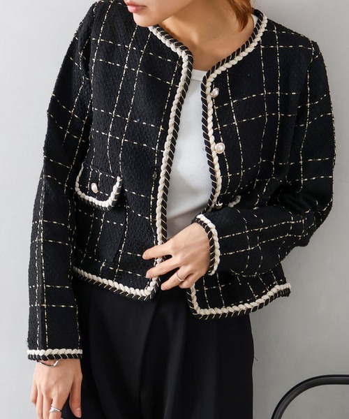 SpRay（スプレイ）の「ラメツイードノーカラージャケット（ノーカラージャケット・レディース・オフホワイト/ネイビー/ブラック・FREE）」の8枚目の写真