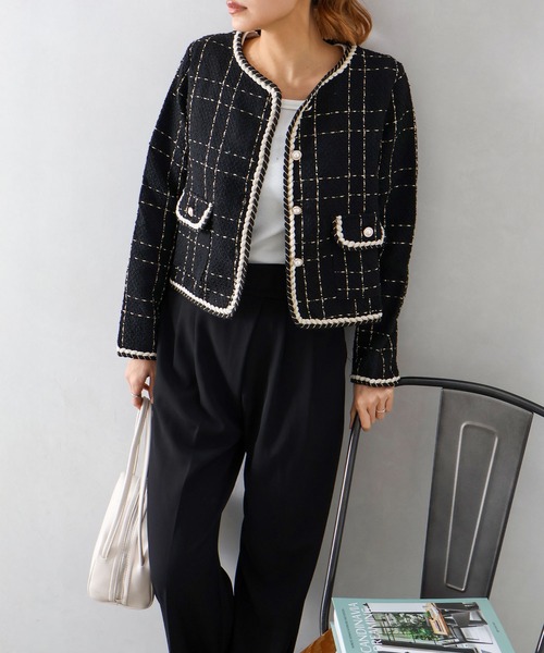 SpRay（スプレイ）の「ラメツイードノーカラージャケット（ノーカラージャケット・レディース・オフホワイト/ネイビー/ブラック・FREE）」の9枚目の写真