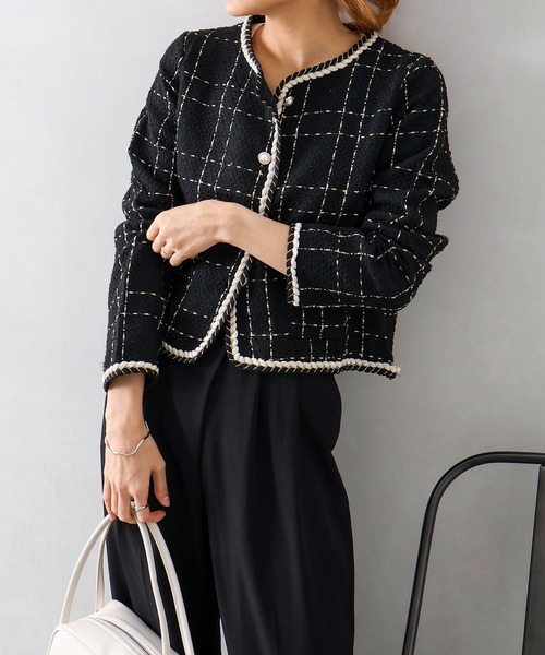 SpRay（スプレイ）の「ラメツイードノーカラージャケット（ノーカラージャケット・レディース・オフホワイト/ネイビー/ブラック・FREE）」の10枚目の写真