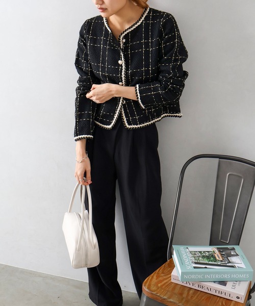 SpRay（スプレイ）の「ラメツイードノーカラージャケット（ノーカラージャケット・レディース・オフホワイト/ネイビー/ブラック・FREE）」の11枚目の写真