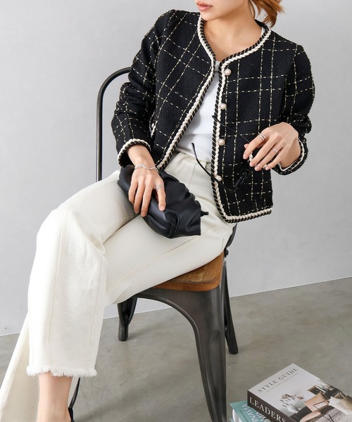 SpRay（スプレイ）の「ラメツイードノーカラージャケット（ノーカラージャケット・レディース・オフホワイト/ネイビー/ブラック・FREE）」の13枚目の写真