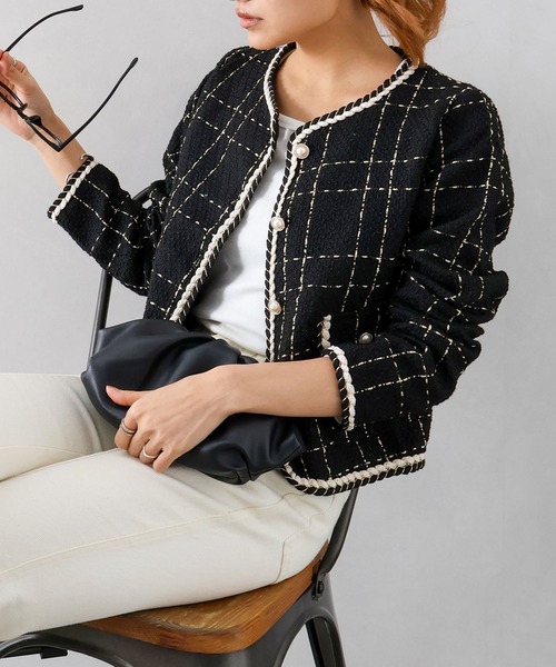 SpRay（スプレイ）の「ラメツイードノーカラージャケット（ノーカラージャケット・レディース・オフホワイト/ネイビー/ブラック・FREE）」の15枚目の写真