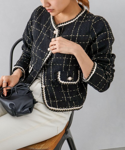 SpRay（スプレイ）の「ラメツイードノーカラージャケット（ノーカラージャケット・レディース・オフホワイト/ネイビー/ブラック・FREE）」の16枚目の写真