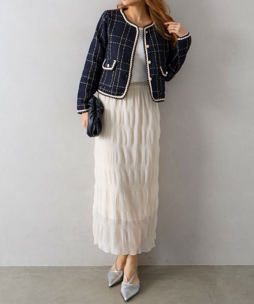 SpRay（スプレイ）の「ラメツイードノーカラージャケット（ノーカラージャケット・レディース・オフホワイト/ネイビー/ブラック・FREE）」の17枚目の写真