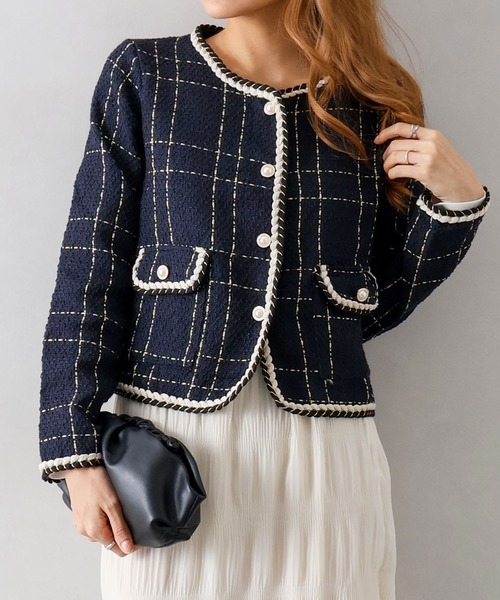 SpRay（スプレイ）の「ラメツイードノーカラージャケット（ノーカラージャケット・レディース・オフホワイト/ネイビー/ブラック・FREE）」の18枚目の写真