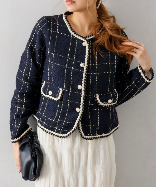 SpRay（スプレイ）の「ラメツイードノーカラージャケット（ノーカラージャケット・レディース・オフホワイト/ネイビー/ブラック・FREE）」の20枚目の写真