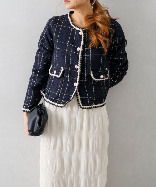 SpRay（スプレイ）の「ラメツイードノーカラージャケット（ノーカラージャケット・レディース・オフホワイト/ネイビー/ブラック・FREE）」の21枚目の写真