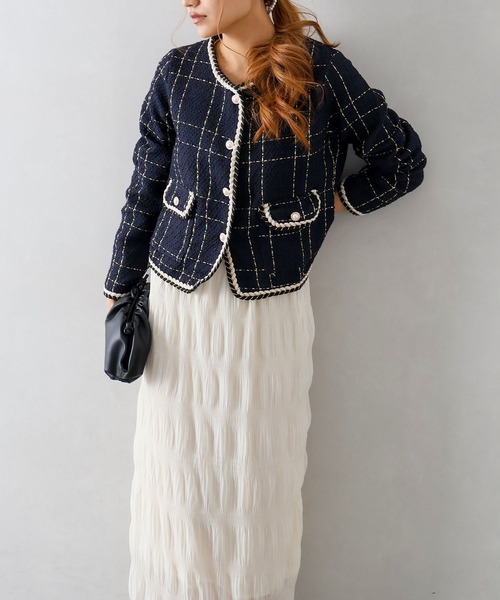 SpRay（スプレイ）の「ラメツイードノーカラージャケット（ノーカラージャケット・レディース・オフホワイト/ネイビー/ブラック・FREE）」の22枚目の写真