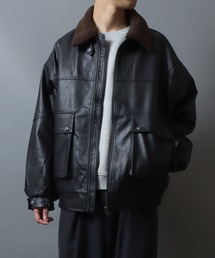 ANPAS(アンパス)のFaux Leather Aviator Jacket with Boa-style Collar/2WAY フェイクレザー 衿ボア G-1タイプジャケット ブルゾン アウター メンズ(ミリタリージャケット)
