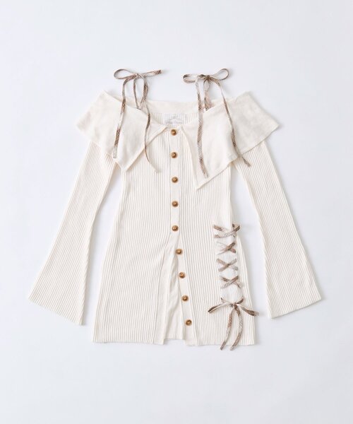 OLIVE des OLIVE(オリーブデオリーブ)の「【Belle Charme】レースアップオフショルニットワンピ(ワンピース・レディース・チャコールグレー/ブラック/オフホワイト・FREE)」の17枚目の写真