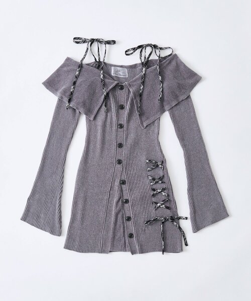 OLIVE des OLIVE(オリーブデオリーブ)の「【Belle Charme】レースアップオフショルニットワンピ(ワンピース・レディース・チャコールグレー/ブラック/オフホワイト・FREE)」の22枚目の写真