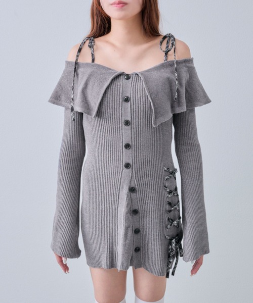 OLIVE des OLIVE(オリーブデオリーブ)の「【Belle Charme】レースアップオフショルニットワンピ(ワンピース・レディース・チャコールグレー/ブラック/オフホワイト・FREE)」の8枚目の写真