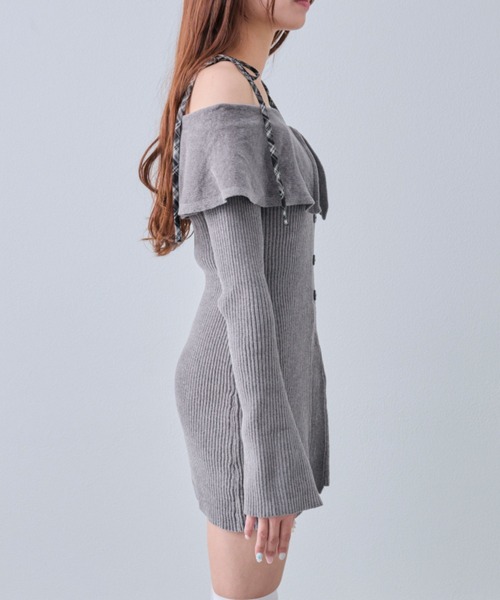 OLIVE des OLIVE(オリーブデオリーブ)の「【Belle Charme】レースアップオフショルニットワンピ(ワンピース・レディース・チャコールグレー/ブラック/オフホワイト・FREE)」の9枚目の写真