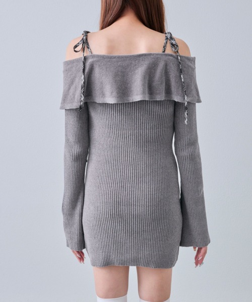 OLIVE des OLIVE(オリーブデオリーブ)の「【Belle Charme】レースアップオフショルニットワンピ(ワンピース・レディース・チャコールグレー/ブラック/オフホワイト・FREE)」の10枚目の写真