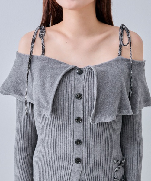 OLIVE des OLIVE(オリーブデオリーブ)の「【Belle Charme】レースアップオフショルニットワンピ(ワンピース・レディース・チャコールグレー/ブラック/オフホワイト・FREE)」の11枚目の写真