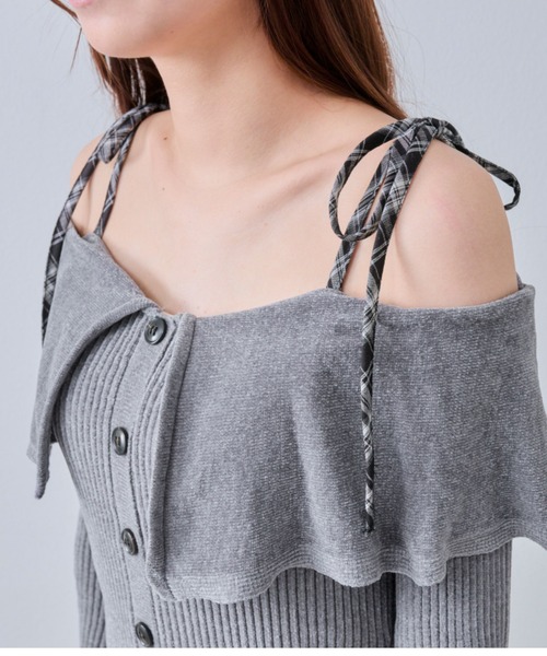 OLIVE des OLIVE(オリーブデオリーブ)の「【Belle Charme】レースアップオフショルニットワンピ(ワンピース・レディース・チャコールグレー/ブラック/オフホワイト・FREE)」の12枚目の写真