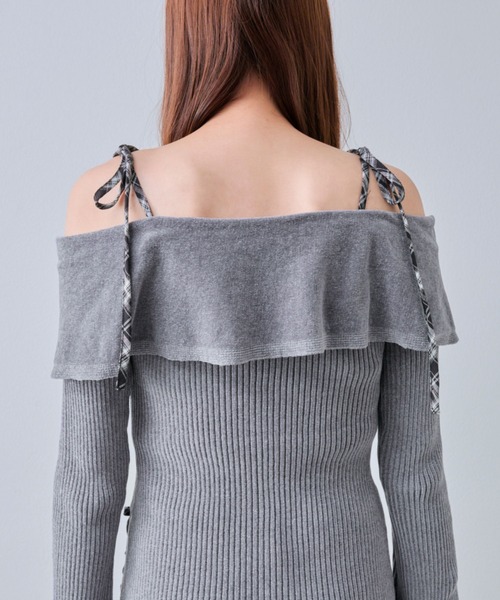 OLIVE des OLIVE(オリーブデオリーブ)の「【Belle Charme】レースアップオフショルニットワンピ(ワンピース・レディース・チャコールグレー/ブラック/オフホワイト・FREE)」の13枚目の写真