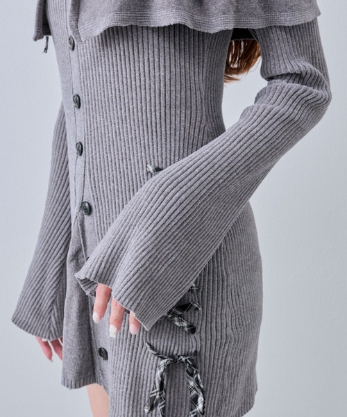 OLIVE des OLIVE(オリーブデオリーブ)の「【Belle Charme】レースアップオフショルニットワンピ(ワンピース・レディース・チャコールグレー/ブラック/オフホワイト・FREE)」の5枚目の写真