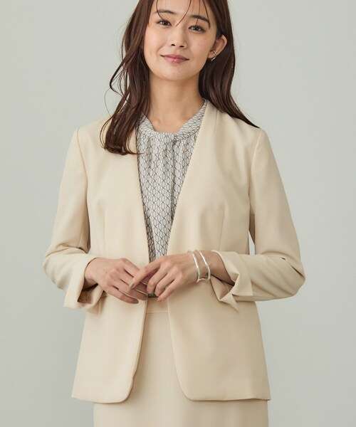 セール】【洗える／UVケア】ストレッチノーカラージャケット（スーツ