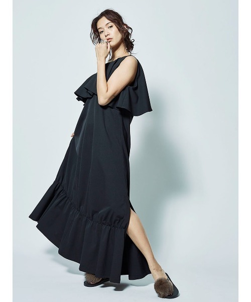 mikomori（ミコモリ）の「ONESHOULDER MAXI OP（ワンピース・レディース・ブラック・FREE）」の3枚目の写真