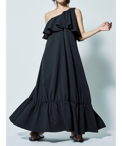 mikomori（ミコモリ）の「ONESHOULDER MAXI OP（ワンピース・レディース・ブラック・FREE）」の5枚目の写真