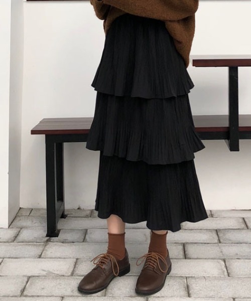 cammie(キャミー)の「ティアードフリルスカート(スカート・レディース・オフホワイト/ブラック・F)」の9枚目の写真