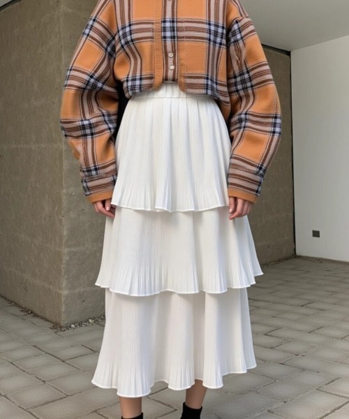 cammie(キャミー)の「ティアードフリルスカート(スカート・レディース・オフホワイト/ブラック・F)」の6枚目の写真