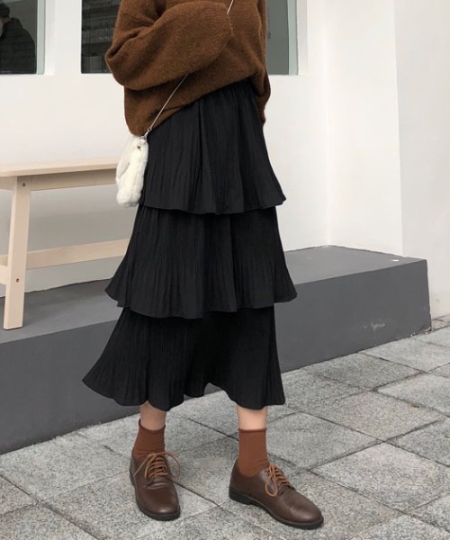 cammie(キャミー)の「ティアードフリルスカート(スカート・レディース・オフホワイト/ブラック・F)」の12枚目の写真