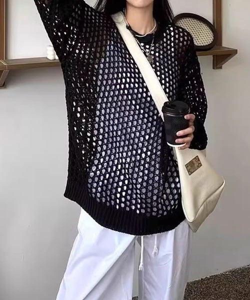 by LEGNA(バイレグナ)の「透かし編みメッシュニット(ニット/セーター・レディース・カーキ/ブラック/ホワイト/グレー・FREE)」の7枚目の写真