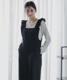 高身長 縦柄カットソーショルダーフリルオールインワン(トールサイズ)Essenave