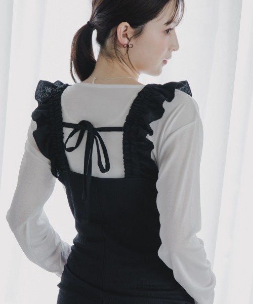 slattgir(スラットジール)の「高身長 縦柄カットソーショルダーフリルオールインワン(トールサイズ)Essenave(つなぎ/オールインワン・レディース・ブラック/ブラウン・TL/TLL/T3L/T5L/TM/T4L)」の15枚目の写真