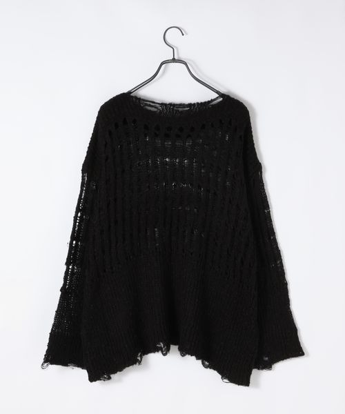 JEANASIS（ジーナシス）の「ノットMIXキリカエメッシュプルオーバー/600239（ニット/セーター・レディース・ブラック/オフホワイト/ライトベージュ・FREE）」の4枚目の写真