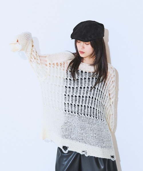 JEANASIS（ジーナシス）の「ノットMIXキリカエメッシュプルオーバー/600239（ニット/セーター・レディース・ブラック/オフホワイト/ライトベージュ・FREE）」の16枚目の写真
