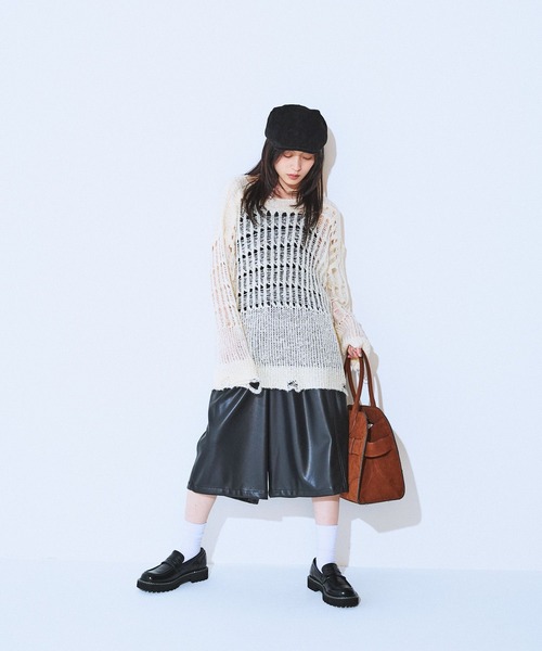 JEANASIS（ジーナシス）の「ノットMIXキリカエメッシュプルオーバー/600239（ニット/セーター・レディース・ブラック/オフホワイト/ライトベージュ・FREE）」の13枚目の写真