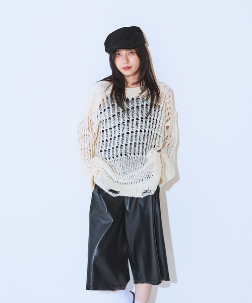 JEANASIS（ジーナシス）の「ノットMIXキリカエメッシュプルオーバー/600239（ニット/セーター・レディース・ブラック/オフホワイト/ライトベージュ・FREE）」の15枚目の写真