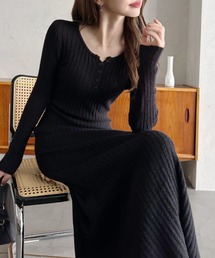 Eclat one（エクラワン）の「【Eclat one】ラウンドネック スリム リブニットワンピ（ワンピース）」