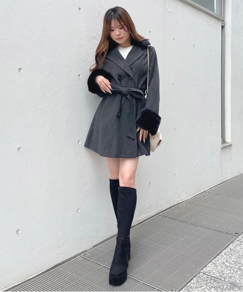 one way（ワンウェイ）の「フレアダブルコート（ダウンジャケット/コート・レディース・アイボリー/チャコールグレー/ベージュ/ブラウン・FREE）」の3枚目の写真