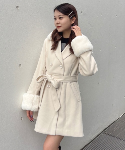 one way（ワンウェイ）の「フレアダブルコート（ダウンジャケット/コート・レディース・アイボリー/チャコールグレー/ベージュ/ブラウン・FREE）」の2枚目の写真