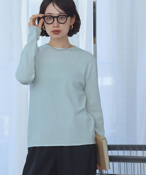 Ampirula(アンピルーラ)の「シンプル ニットソー ニット カットソー(Tシャツ/カットソー・レディース・イエロー/ライトグレー/ホワイト/ブルー/ブラック・FREE)」の4枚目の写真