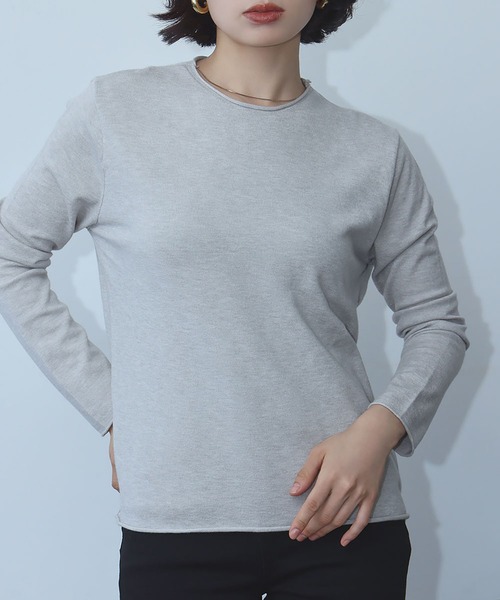 Ampirula(アンピルーラ)の「シンプル ニットソー ニット カットソー(Tシャツ/カットソー・レディース・イエロー/ライトグレー/ホワイト/ブルー/ブラック・FREE)」の1枚目の写真