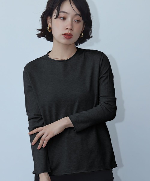 Ampirula(アンピルーラ)の「シンプル ニットソー ニット カットソー(Tシャツ/カットソー・レディース・イエロー/ライトグレー/ホワイト/ブルー/ブラック・FREE)」の3枚目の写真