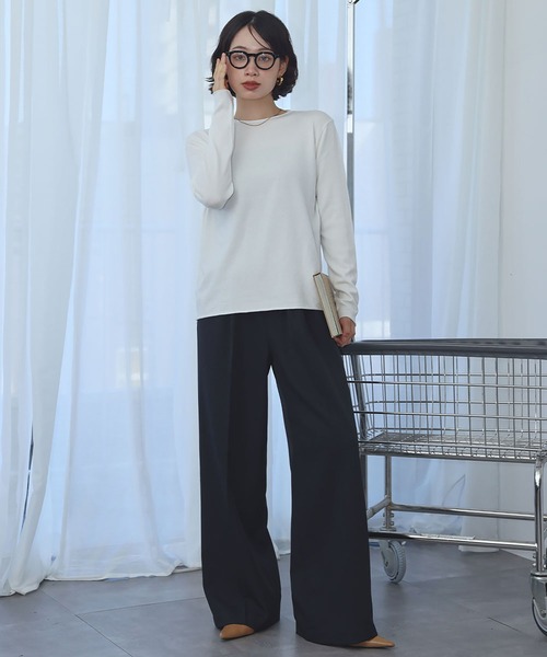 Ampirula(アンピルーラ)の「シンプル ニットソー ニット カットソー(Tシャツ/カットソー・レディース・イエロー/ライトグレー/ホワイト/ブルー/ブラック・FREE)」の6枚目の写真