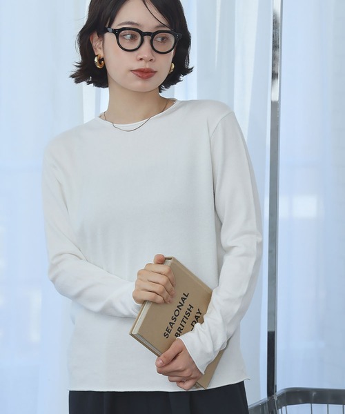 Ampirula(アンピルーラ)の「シンプル ニットソー ニット カットソー(Tシャツ/カットソー・レディース・イエロー/ライトグレー/ホワイト/ブルー/ブラック・FREE)」の7枚目の写真