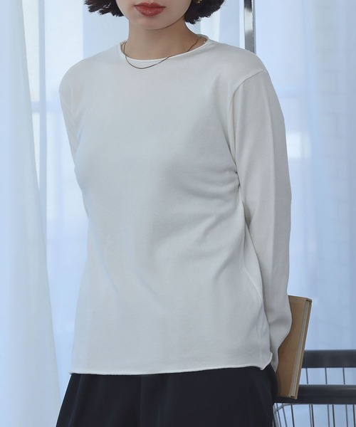 Ampirula(アンピルーラ)の「シンプル ニットソー ニット カットソー(Tシャツ/カットソー・レディース・イエロー/ライトグレー/ホワイト/ブルー/ブラック・FREE)」の8枚目の写真