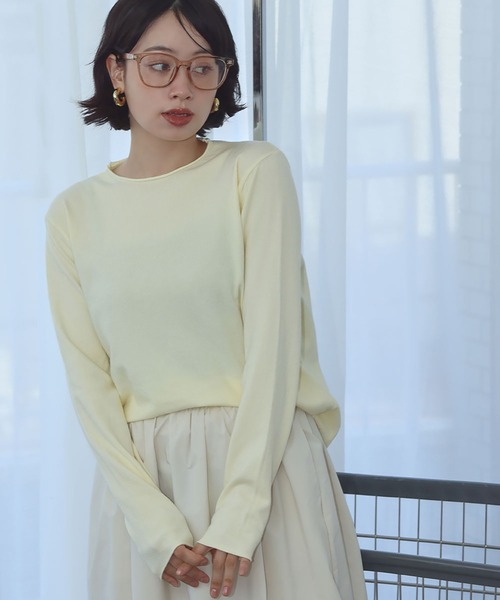 Ampirula(アンピルーラ)の「シンプル ニットソー ニット カットソー(Tシャツ/カットソー・レディース・イエロー/ライトグレー/ホワイト/ブルー/ブラック・FREE)」の10枚目の写真
